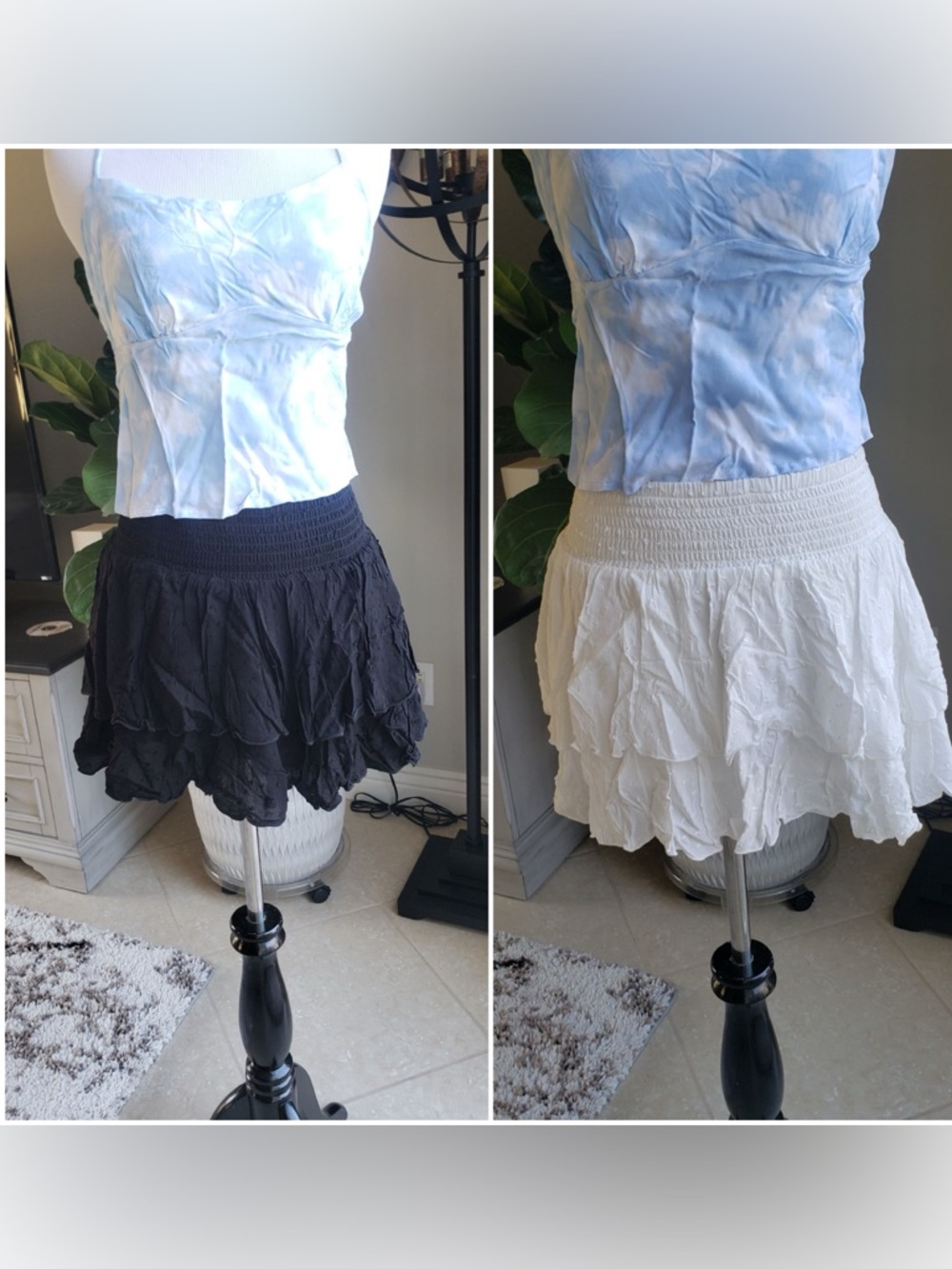 Two Women's Tiered Ruffle Mini Skirt - Black and White